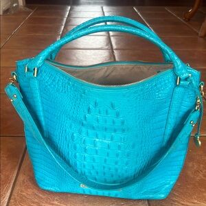 Brahmin Teal Croc-Embossed Leather Shoulder Bag
